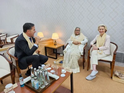 ইউরোপীয় ইউনিয়নের প্রেসিডেন্ট উরসুলা ভন ডার লিয়েনের সঙ্গে প্রধানমন্ত্রী শেখ হাসিনা। পিআইডি