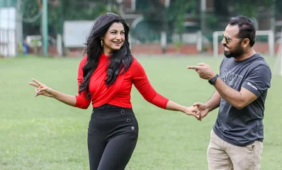 সিরিজটির শুটিংয়ে লামিমা লাম ও শরাফ আহমেদ জীবন। ছবি: সংগৃহীত