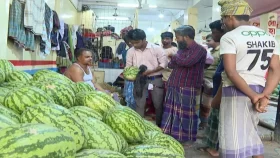 ওয়াইজ ঘাটে পিস হিসেবে বিক্রি হচ্ছে তরমুজ&nbsp;