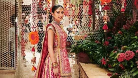জমকালো পোশাকেও হালকা সাজে রাধিকা
