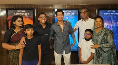 অন্তর্জাল সিনেমার শিল্পীদের সঙ্গে সপরিবারে আইসিটি প্রতিমন্ত্রী জুনাইদ আহেমেদ পলক। ছবি: ফেসবুক থেকে নেওয়া
