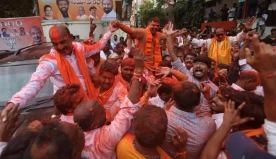 BJP leaders cheer after victory.  Photo: Taken from X