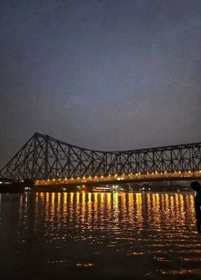 Howrah Bridge is lit up in the evening.  Photo: Rony