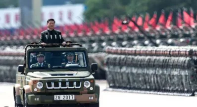 Chinese President Xi Jinping inspects the military parade.  Photo: Reuters