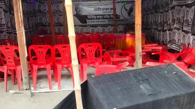 There have been allegations of vandalizing the election office of former minister Abdul Latif Biswas, an independent candidate in Belkuchi.  Photo: The Independent