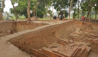 Excavations at Dhanpota Mound in Manirampur have found archeological artifacts.  Photo: The Independent
