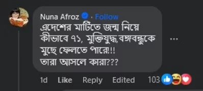 নূনা আফরোজ ছাড়াও ওই পোস্টে মন্তব্য করেছেন অনেকেই। ছবি: স্ক্রিনশট