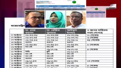 ডা. ফয়সাল, রেজিনা সুলতানা ও আরিফুলের হাজিরার মধ্যে ব্যবধান মাত্র কয়েক সেকেন্ড। ছবি: ভিডিও থেকে নেওয়া