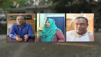 উপজেলা স্বাস্থ্য কর্মকর্তা ডা. ওমর ফয়সাল, তাঁর স্ত্রী জুনিয়র কনসালটেন্ট ডা. রেজিনা সুলতানা ও হাসপাতালের স্বাস্থ্য সহকারী আরিফুল ইসলাম (বাঁ থেকে)। ছবি: ইনডিপেনডেন্ট টেলিভিশন