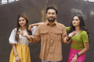 বান্টির বিয়ে নাটকে শান্ত, জোভান ও পায়েল। ছবি: সিএমভি
