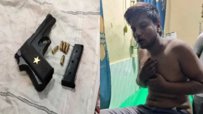 ঘটনাস্থল থেকে অভিযুক্ত রুবেলকে অস্ত্রসহ আটক করে গণপিটুনি দেয় স্থানীয় জনতা। ছবি: সংগৃহীত