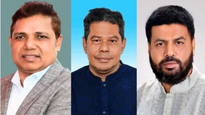 বগুড়া-৭, দিনাজপুর-৩ ও ফেনী-১ আসনে বিজয়ী হয়েছেন যথাক্রমে মোর্শেদ মিলটন, সৈয়দ জাহাঙ্গীর আলম ও রফিকুল আলম মজনু (বাঁ থেকে)। ছবি: সংগৃহীত
